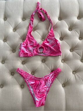 Women's Pink Swirl Halter Bikini Set